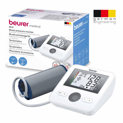 Beurer BM 27 upper arm blood pressure monitor with cuff fit control, clinically validated, for upper arm circumferences of 22-42 cm, risk indicator, arrhythmia detection, notification of application errors