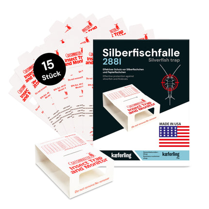 Catchmaster 288i 15x Monitoring Sticky Traps for Silverfish - 100% Non-Toxic - Silverfish Trap with Strong Adhesive - For Households with Children &amp; Pets for Infestation Control - 5 Sheets of 3 Traps each