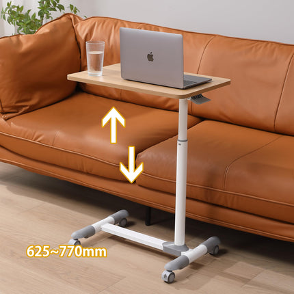ETHU Overbed Table on Wheels, Height Adjustable 62-77 cm, Computer Desk Height Adjustable with Wheels, Workstation on Wheels for Couch, Bed, Children's Room and Home Office (Oak)