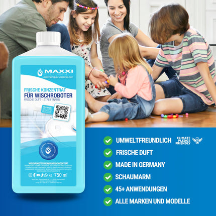 Maxxi Clean | 750ml floor cleaner with fresh scent | Suitable for all robot mops | Universal cleaner concentrate | Mopping fluid for floors, parquet, and tiles | Vacuum cleaner cleaning agent