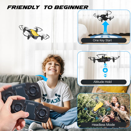 SIMREX X300C Drone with 720P HD Camera, RC Quadcopter Foldable Drone, Mini Drone with Altitude Hold, 3D Flip, Headless Mode, Gravity Control and 2 Batteries, Gifts for Kids, Adults, Yellow