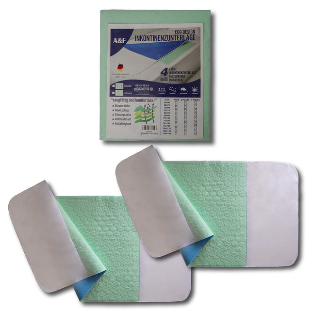 A&amp;F Incontinence Pad - 4 Layers - Up to 26280ml/m² Absorbency - Washable Incontinence Pad - Washable Incontinence Pad (2-pack with wings, 75 x 90)
