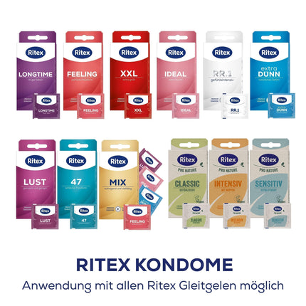 Ritex condom dispenser – condom sample pack of 40, condom dispenser with 5 different Ritex condoms for variety &amp; fun – vegan condoms, dermatologically tested, Made in Germany