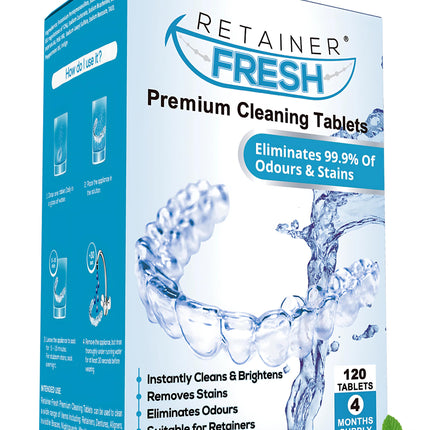 Retainer Cleaning Tablets – 120 Retainer Tablets Keep Your Retainer Fresh and Stain-Free – Retainer Cleaner Tablet, Mouthguard, Denture Cleaner Tabs, Dental Splint