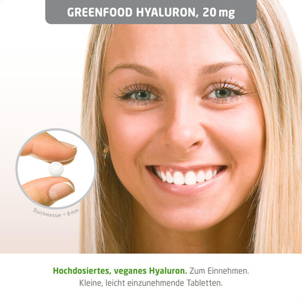 Hyaluronic acid, high-dose, 20 mg - 180 tablets, vegan. Pure hyaluronic acid - obtained through natural fermentation. No artificial additives - laboratory-tested. From Greenfood.
