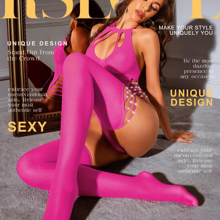 RSLOVE Sexy Lingerie for Women - Fishnet Bodystocking Catsuit Net Lingerie Nightwear Pink One Size