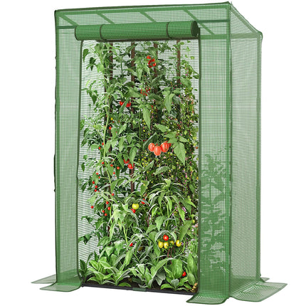 LARMNEE Greenhouse, Tomato Greenhouse, Small Greenhouse, Plastic Greenhouse, Stable Tomato House, with PE Mesh Film and Roll-Up Door, 100 x 50 x 150 cm, Vegetables, Flowers, Garden, Green EGN15GH02G1