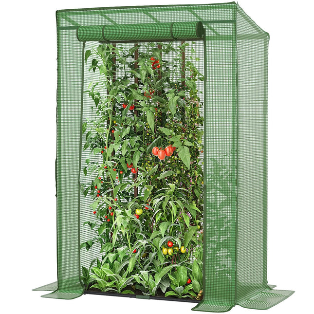 LARMNEE Greenhouse, Tomato Greenhouse, Small Greenhouse, Plastic Greenhouse, Stable Tomato House, with PE Mesh Film and Roll-Up Door, 100 x 50 x 150 cm, Vegetables, Flowers, Garden, Green EGN15GH02G1