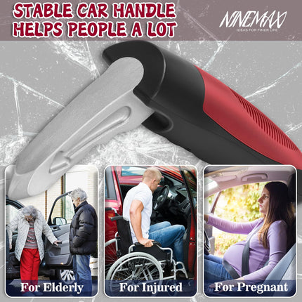 NINEMAX Car Exit Aid for Seniors, 2-Piece Grab Handle for Cars to Get Out of the Car with Belt Cutter for Disabled Pregnant Women (Red)