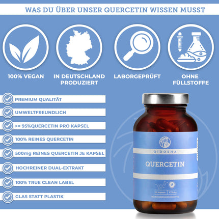 QIDOSHA® Quercetin Capsules High Dose, TEST WINNER 02/23*, 120 pcs/jar, 500mg pure quercetin per capsule, quercetin content tested by external laboratory, German production