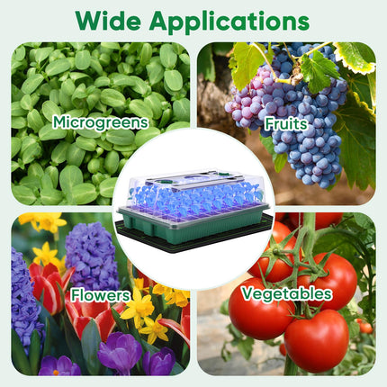 3-in-1 Seedling Starter Trays with Grow Light, Heat Mat, Soil Meter Set, 40 Cells Seedling Tray with Humidity Dome for Indoor Plant