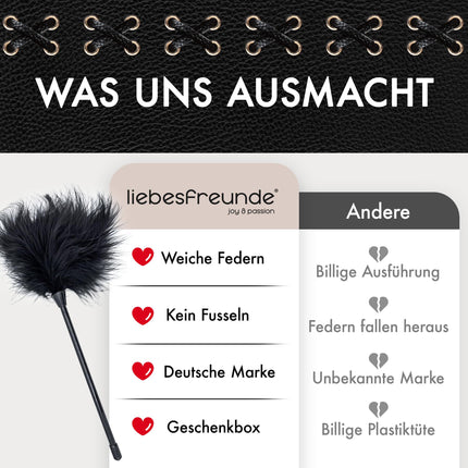 Liebesfreunde® Feather tickler for sensual sex games - Small sex feather tuft for stroking and pampering | Bondage accessories, BDSM sex toys for couples