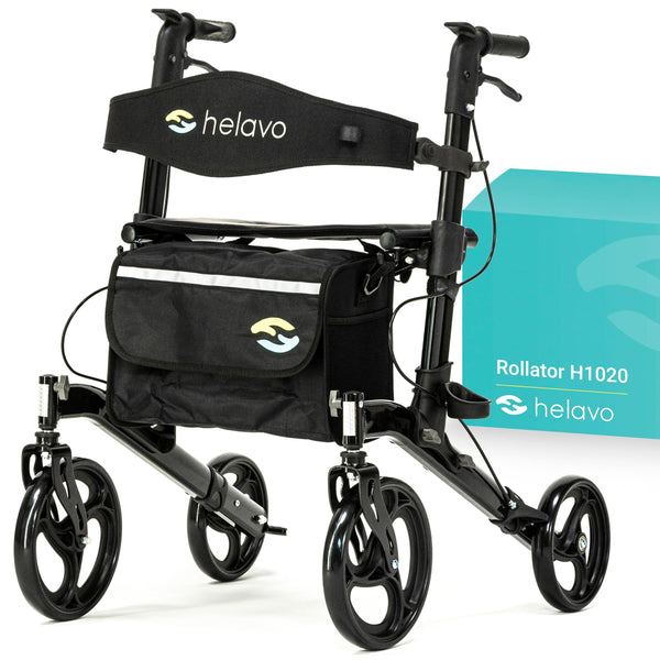 Helavo foldable premium rollator with seat - Individually adjustable aluminum rollator - Perfect for indoor and outdoor use