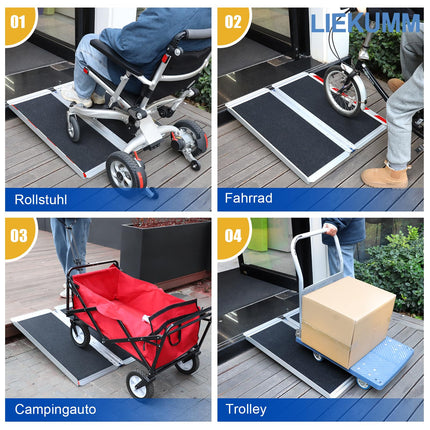LIEKUMM Wheelchair Ramp 77 cm Wide, 300 kg Capacity Folding Wheelchair Ramp, 91 cm Aluminum Wheelchair Ramp for Stairs, Steps, Curbs, Threshold Ramp for Electric Wheelchairs, Strollers
