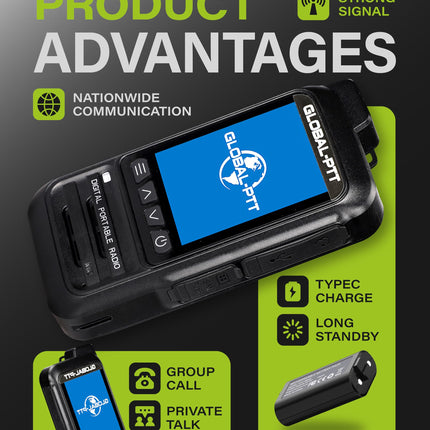 2-Pack Global Walkie Talkies with SIM Cards - Handheld PoC Two Way Radios Unlimited Range - Rechargeable PTT Push to Talk Over Cellular Radio Long Range (G0)