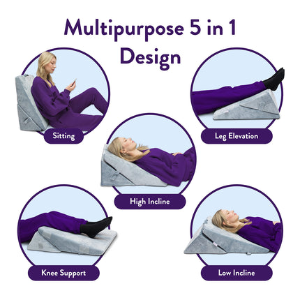 Byre® Wedge Pillow | Folding Wedge Pillow | Adjustable Pillow for Sitting, Reading, Back Pain, Leg Pain, Heartburn, Acid Reflux (Gray)