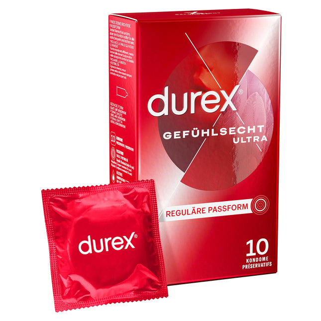 Durex Real Feel Ultra Condoms – 20% thinner condom tip, lubricated, transparent, pleasant scent – ​​10-pack (1 x 10 pieces)