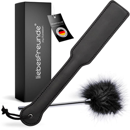 Liebesfreunde® Sex Paddle incl. Feather Tickler, BDSM Whip Sex Toy for Couples, SM Flogger, Crop, Bondage Accessory
