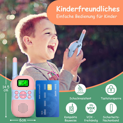 Kidsfun 2×Walkie Talkie Kids, USB Rechargeable Outdoor Toy Walkie Talkie with Flashlight, Gift for Boys and Girls Ages 3 and Up, 3-Mile Range for Shopping, Outdoors, Camping. Pink