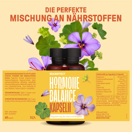 BRAINEFFECT Hormone Balance | Premium Natural Cycle-Regulating PMS &amp; Menopause Capsules | Without Harmful Chasteberry | Botanicals, Vitamin B6 &amp; Magnesium | 60 Capsules