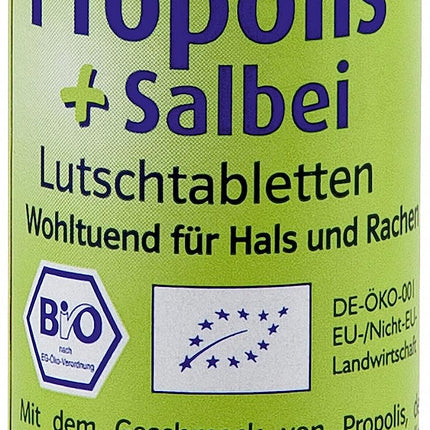 Hoyer Propolis &amp; Sage Lozenges Organic - Soothing for coughs and hoarseness - With propolis extract and sage extract - 60 lozenges (1 x 30 g)