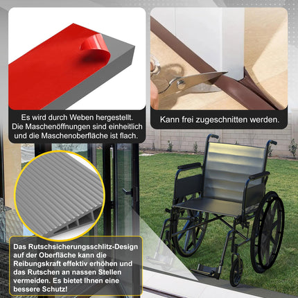 Zilchx Door Threshold Ramps 100x10x2.5cm, Self-Adhesive Threshold Ramp Made of Solid Rubber, Non-Slip Wheelchair Ramp for Door Thresholds, Robot Vacuum Cleaners, Wheelchairs, Strollers, Rollators &amp; E-Scooters, Grey