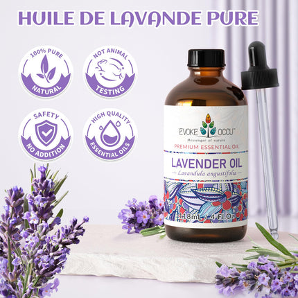 EVOKE OCCU Lavender Oil 118ml, Pure Lavender Essential Oil for Diffuser Skin Massage Candle Soap Making- 4 FL Oz