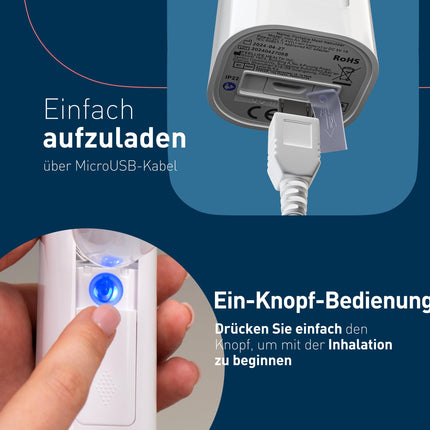 mini Air 360+ distributed by OMRON | Portable, silent nebulizer for adults and children | Inhaler including two masks and mouthpiece | Cough and cold relief | Micro-USB charging