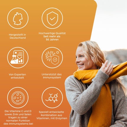 WOBENZYM® immun | 240 tablets | Immune treatment | Supports the immune system with vitamins C and D, zinc, and selenium | For a strong immune defense | Combination of enzymes and vitamins | Defenses