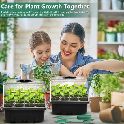 ZHHGOO Indoor Greenhouse Propagator, Mini Greenhouse Propagation Tray with High Lid, 10 Pieces 120 Cells Mini Greenhouse Propagation Set with 20 Labels, 3 Shovels, 2 Gardening Tools, 1 Pair of Gloves