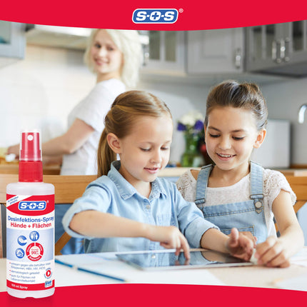 SOS Disinfectant Spray, 2 x 100 ml spray bottle, hand disinfection against 99.99% of bacteria, fungi and viruses*, suitable for disinfecting surfaces and objects