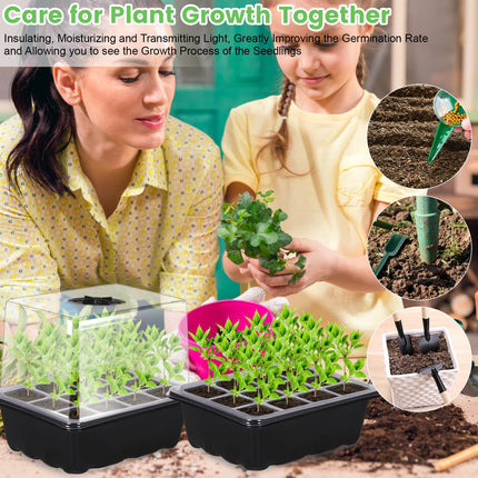 KIMIGO Indoor Greenhouse Propagator, 10 Pieces 120 Cells Mini Greenhouse Propagation Set, Mini Greenhouse Small Propagation Set, Seedling Starter Trays with Lid Ventilation, for Seedling Plant - Black