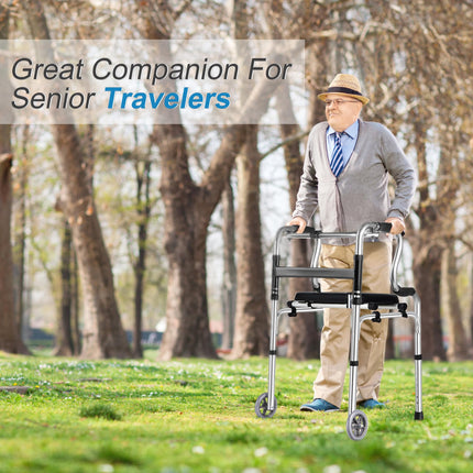 REAQER Walking Frame for Seniors Stable, Foldable Walking Aid with Removable Wheels and Seat, 2 Hooks