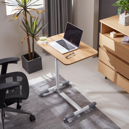 ETHU Overbed Table on Wheels, Height Adjustable 62-77 cm, Computer Desk Height Adjustable with Wheels, Workstation on Wheels for Couch, Bed, Children's Room and Home Office (Oak)