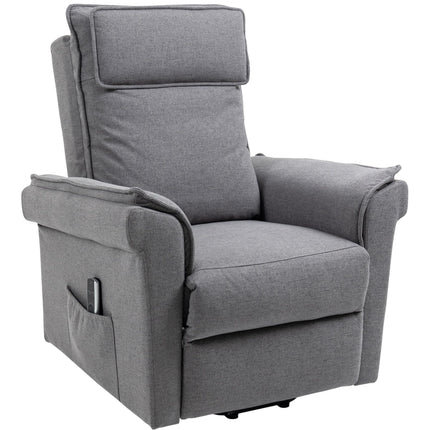 HOMCOM Electric Recliner Chair TV Chair Massage Chair Armchair with Stand-Up Aid Relaxing Chair with Reclining Function Linen-Touch Steel 86 x 95 x 106 cm Grey