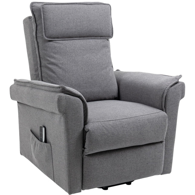 HOMCOM Electric Recliner Chair TV Chair Massage Chair Armchair with Stand-Up Aid Relaxing Chair with Reclining Function Linen-Touch Steel 86 x 95 x 106 cm Grey