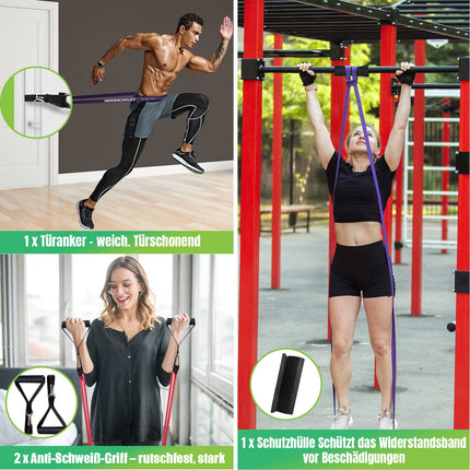 Resistance Bands, 4 Different Levels Resistance Bands with Door Anchor and Handles, Fitness Bands for Strength Training, Workout, Physiotherapy, Yoga for Men and Women