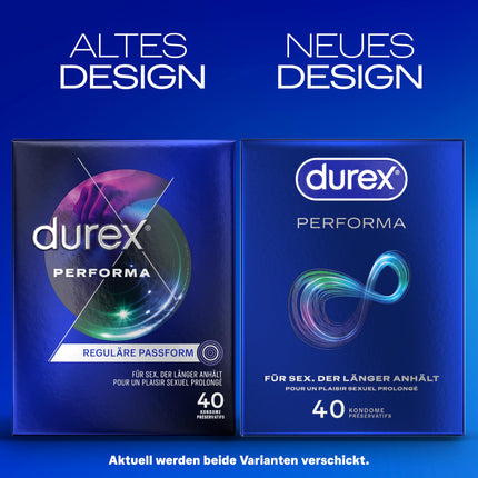 Durex Performa Condoms – Sex-extending condoms with 5% benzocaine gel and an easy-on shape – 40 condoms (1 pack)