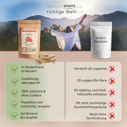 SPINTZ® 420 pcs. Organic Rosehip Capsules - vegan rosehip capsules with high dosage - 500mg organic rosehip powder from organic farming - rosehip powder | plastic-free packaging