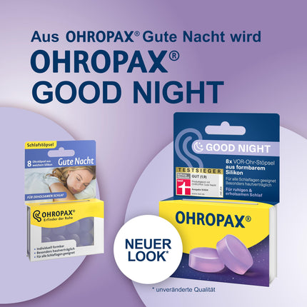 OHROPAX Good Night earplugs – pre-ear plugs made of moldable silicone – suitable for all ears and all sleeping positions – sound insulation value SNR 23 dB – for a peaceful and restful sleep – 8 pieces