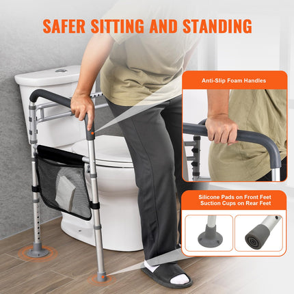 VEVOR Toilet Safety Railing Standing Aid Toilet 136 kg Toilet Seat with Non-Slip Handles, Toilet Handrails with Reinforced Aluminum Alloy Tube, for Pregnant Injured