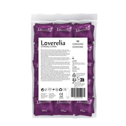 Loverelia Strong Condoms - 50 Pieces - Extra Strong - Condoms with Extra Thick Walls - Natural Rubber Latex - Vegan
