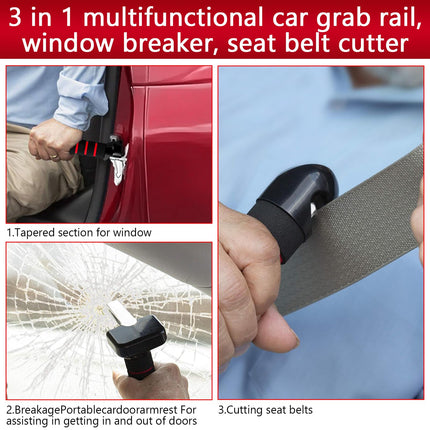 Car exit aid, 2 pieces car entry aid, 3 in 1 multifunctional car grab bar, window breaker, seat belt cutter, support handle car exit aid for seniors, disabled people, pregnant women
