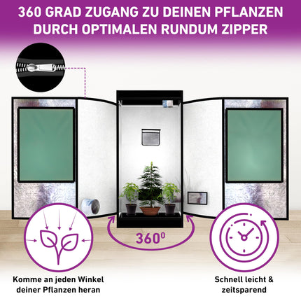 Grow tent/grow greenhouse box 80x80x160 | Sturdy steel frame, high reflectivity, solid light-tight outer shell, including window, tool bag, water protection tray | Indoor greenhouse