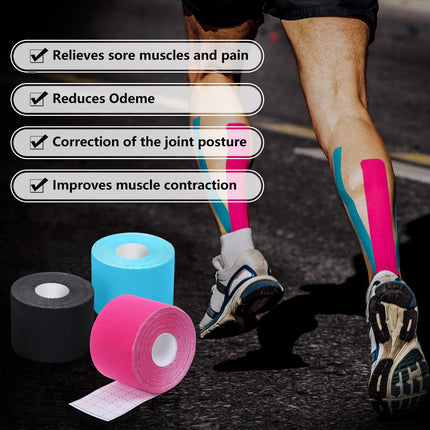 Kinesiology Tape Sport (3 rolls 5m), Elastic Cotton Sports Tape, Self-adhesive Tape for Muscles and Joints, 5cm Wide (Blue &amp; Black &amp; Pink)