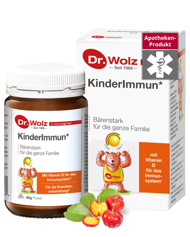 Dr. Wolz KinderImmun* 65g Powder - Active Complex for Immune System* &amp; Growth** - Immune Complex with Vitamin C from Acerola Cherry - Vitamins, Minerals &amp; Trace Elements - Vegetarian
