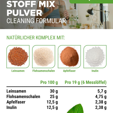 Combination of fiber - 400 g powder with psyllium husks, inulin (prebiotic), apple fiber, flaxseed - High in fiber - Vegan - With natural pineapple flavor - Premium quality