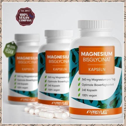 Magnesium Bisglycinate Capsules 240x - optimally high dosage &amp; bioavailable - 360 mg magnesium per day - laboratory-tested with certificate - 100% vegan - 80-day supply