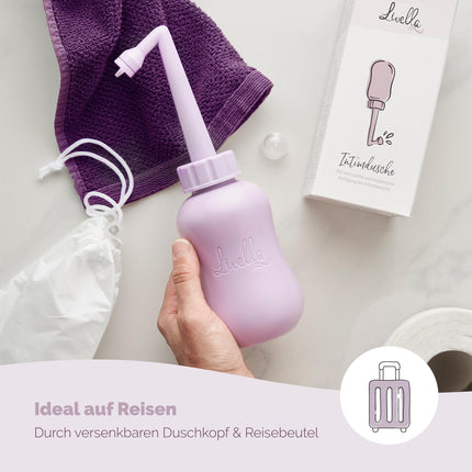 Livella | Intimate Shower in Purple (400 ml) – Developed in Germany – For gentle and hygienic cleansing of the intimate area – Increased well-being during the postpartum period – Ideal as a travel bidet and pod shower