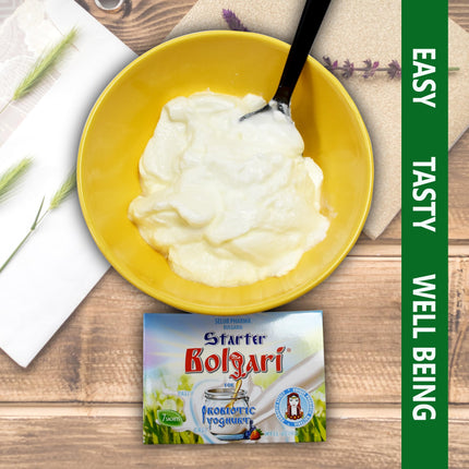 Bolgari probiotic yogurt ferment. Yogurt powder for homemade yogurt. Yogurt cultures Lactobacillus bulgaricus &amp; Lactobacillus rhamnosus. 7 sachets of natural yogurt. Starter culture for yogurt makers (1)